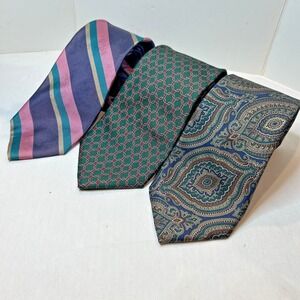 Lot Of 3 Lands End Mens Ties 100% Silk Neckties Floral Stripe Art Deco Paisley‎